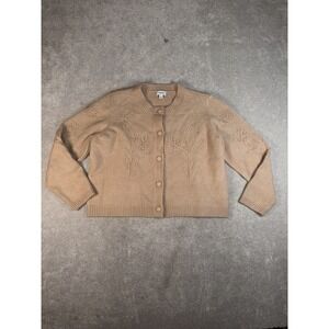 CeCe Flower Embroidered Cardigan sandcastle beige large